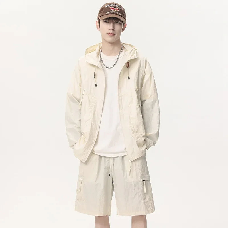 Ice Silk Dry Summer Lightweight Outdoor Men's Sun Protection Clothing Set Breathable Cool Feeling Long Jacket