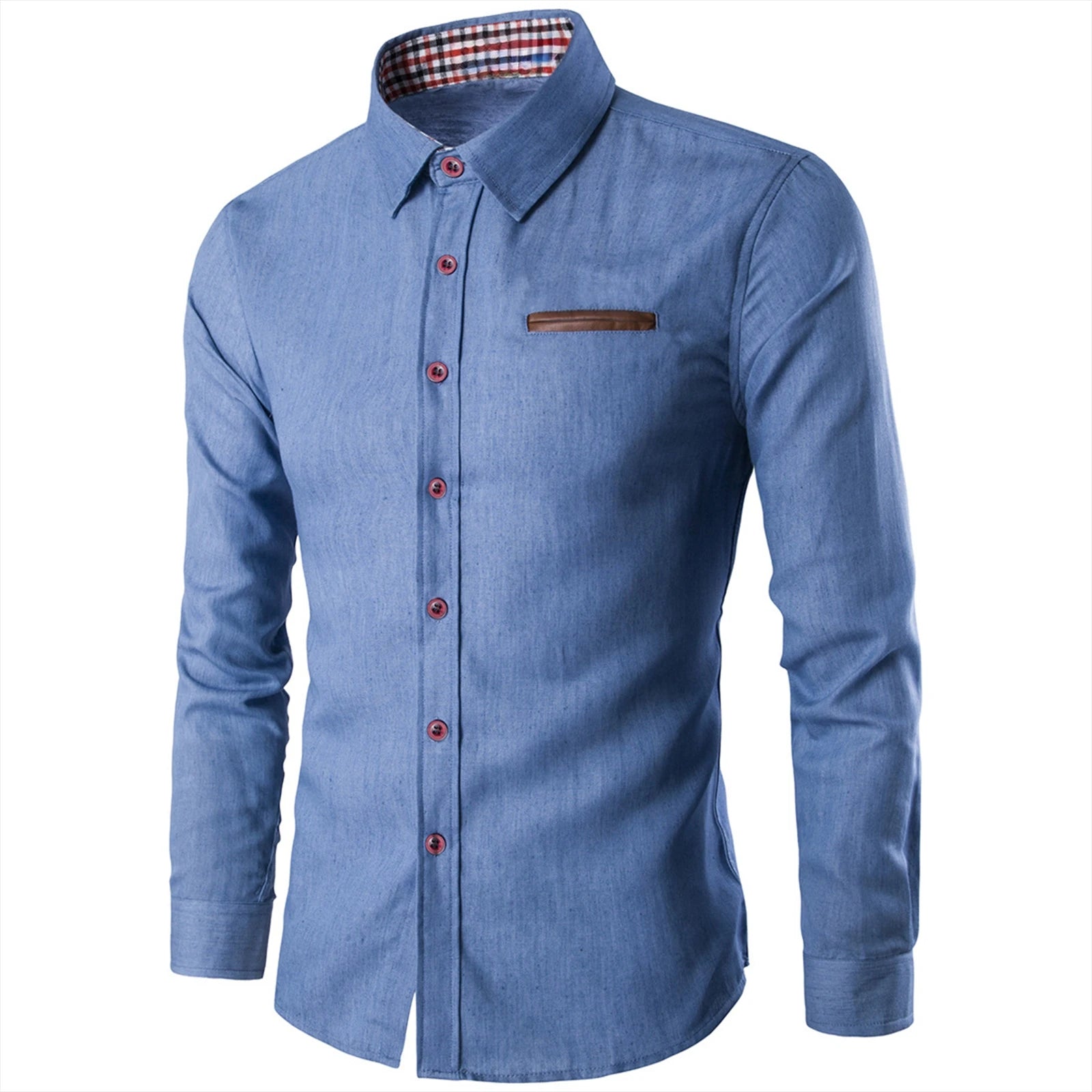 Mens Denim Shirts Long Sleeve Men Dress Shirt Fashion Slim Fit Style Navy Blue Jeans Male Shirt Longsleeve Shirt for Men