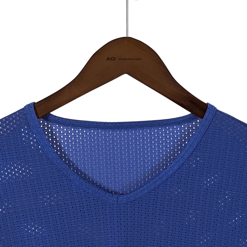 2PCSIce silk mesh T-shirt for men, breathable mesh with perforated fabric, sports and fitness, dry, loose V-neck, trendy m