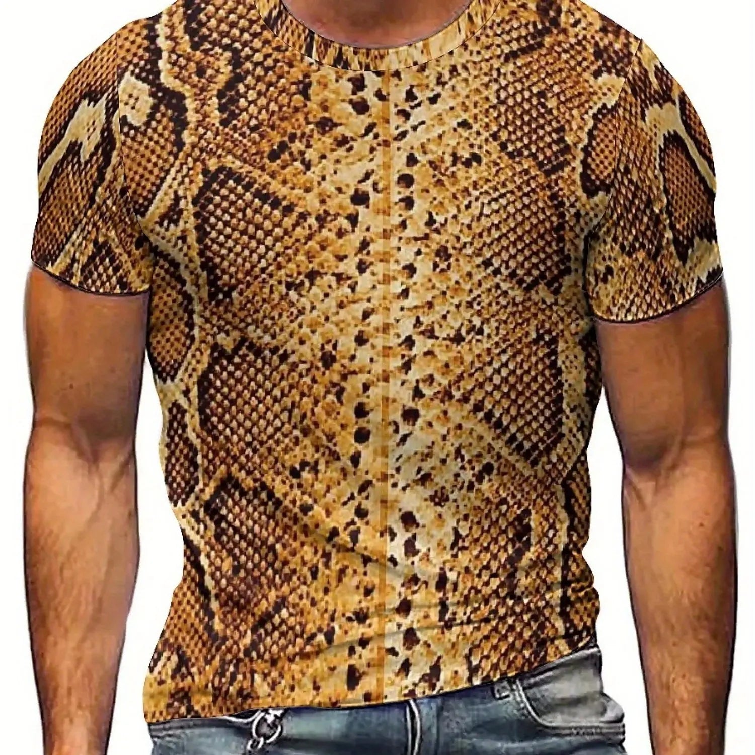 Men'S 3D Print Snake Graphic T-Shirt - Soft Polyester, Short Sleeve, Round Neck, All-Season Comfort,