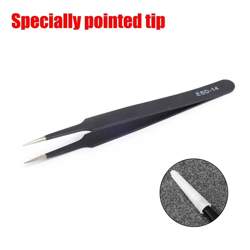 Precision Tweezers Set ESD Stainless Steel Anti-static Tweezers PCB Repair Tools for Electronics Repair Soldering Craft Tools