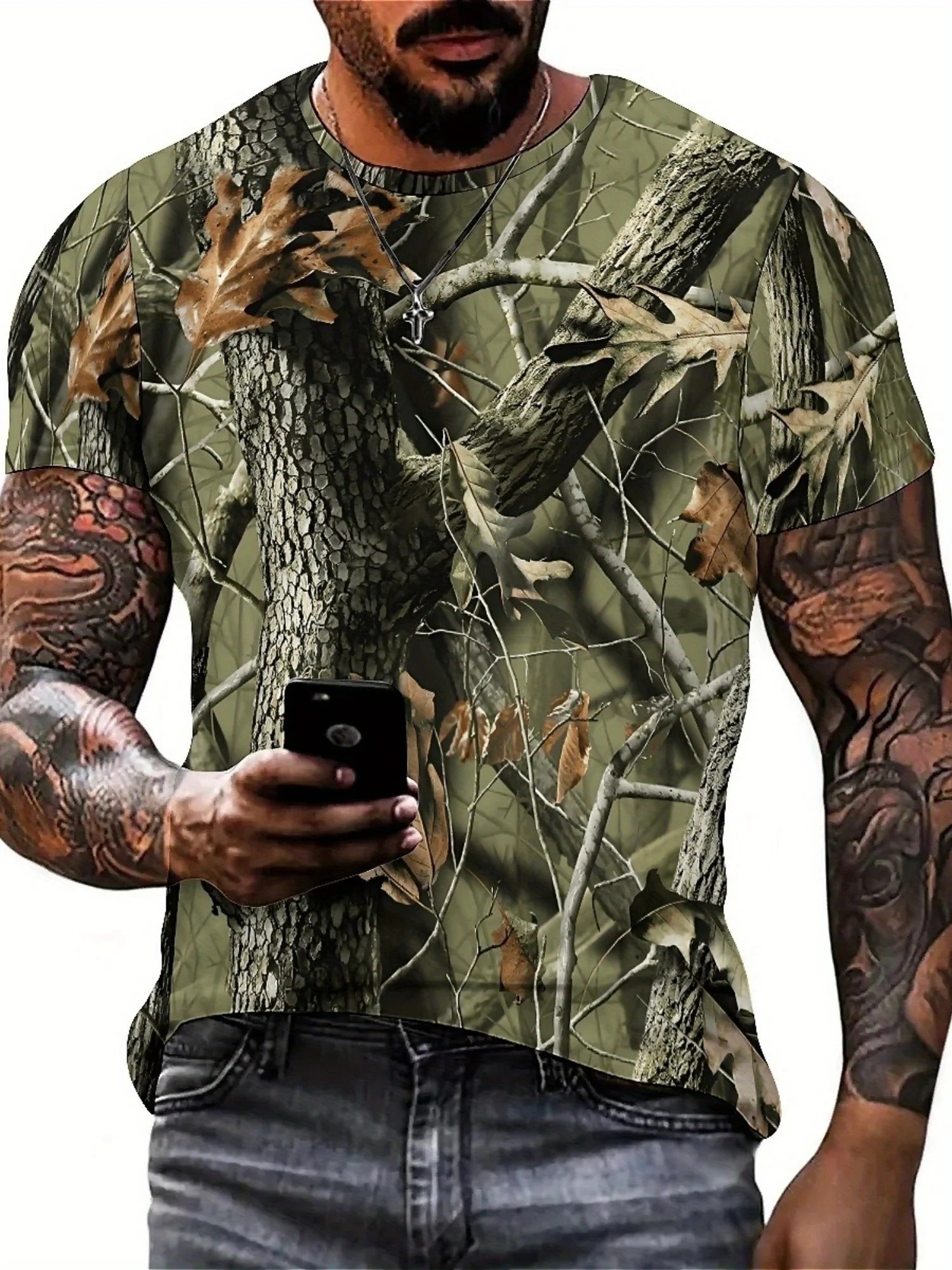 Men'S Camo 3D Geometric Abstract Print T-Shirt - Short Sleeve, Crew Neck, Stretchy Fabric, Perfect for Summer Outdoor Adventures