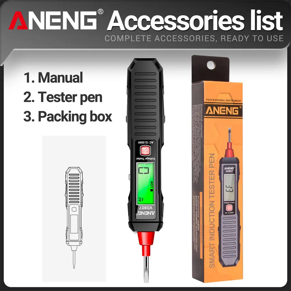 ANENG VD807 One-word Induction Portable 50/60Hz Smart Electric Pen Tester NCV Sensor AC 12-300V Non-contact Wire Detector Tools