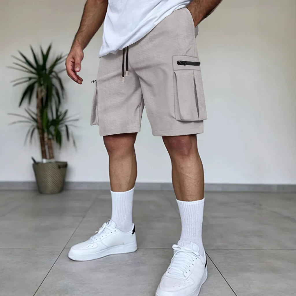 Summer new solid-color high-quality short men's casual mountain-style multi-pocket shorts, workwear lightweight capcropped pants