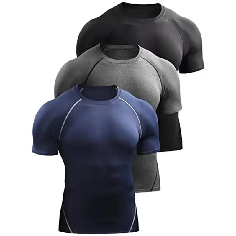 Fitness clothes men's outdoor sports quick drying short sleeved t-shirt training pro running stretch tight fitting clothes yoga