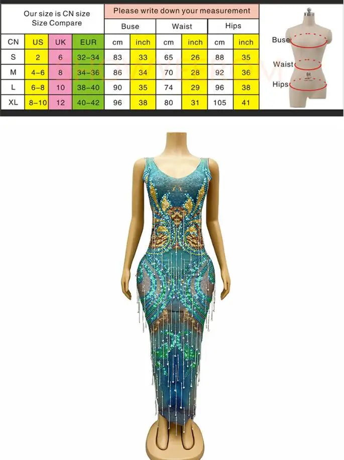2025 Blue-green White Temperament Deep V Rear Split Dress Bar Nightclub Dancing Activity Dance Performance Clothes Signing Party