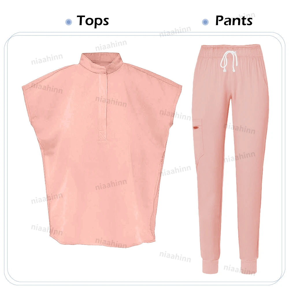 Custom Logo Scrub Beauty Spa Uniform Work Clothes Fashion Short Sleeved Top Nursing Articles Medical Accessories Scrub Nurse Set