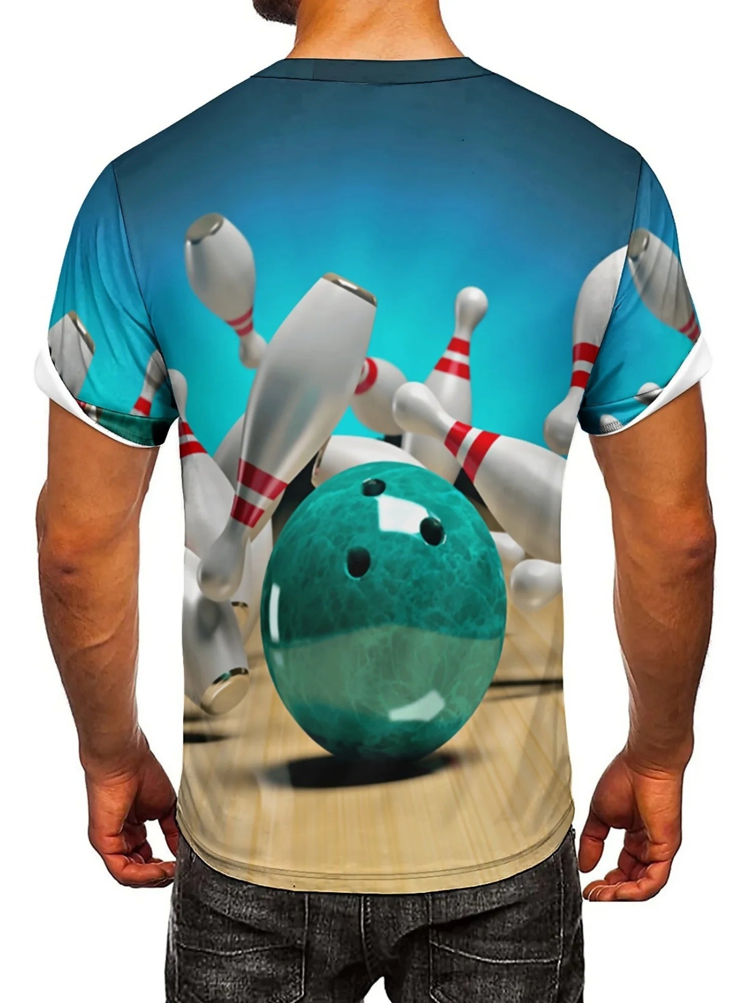 Men's Bowling Sports 3D Print T-Shirt Fun Hip Hop Style Breathable Polyester Short Sleeve Loose Fit