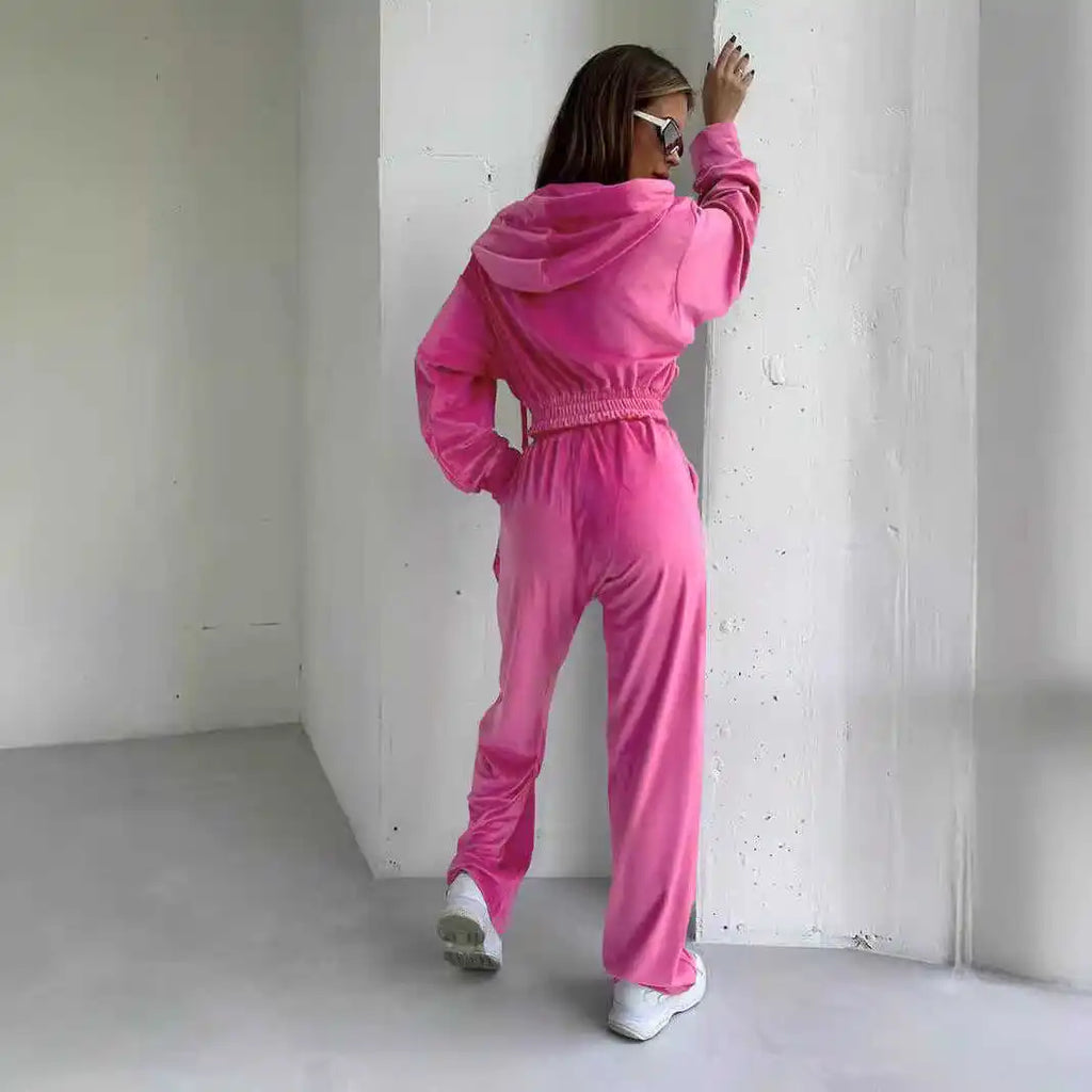 Women's Casual Winter Suit Hooded Zipper Sports Jaet And Long Pants Two-Piece Set Autumn Winter Faion Ladies' Wear