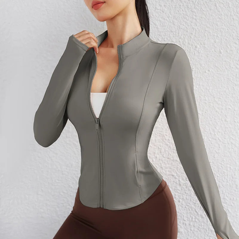 Women’s Stand-Collar Zip Yoga Jacket Long Sleeve Cycling Cardigan Quick-Dry Workout Running Top Autumn Winter Gym Coat sexy