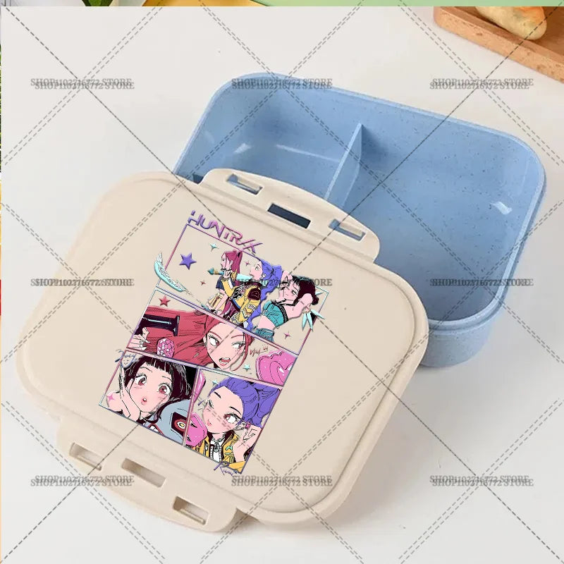 New Kpop Demon Hunter Bento Box Anime Huntrix Lunch Boxes with Dinnerware Girls School Picnic Food Storage Fruit Container Gift
