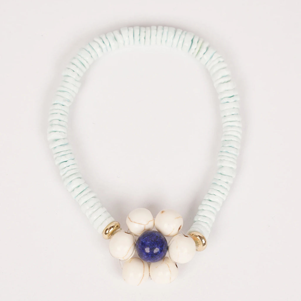 Hand Beaded Elastic Semi-Precious Synthetic Stone with Shell Bracelet  (7-011)