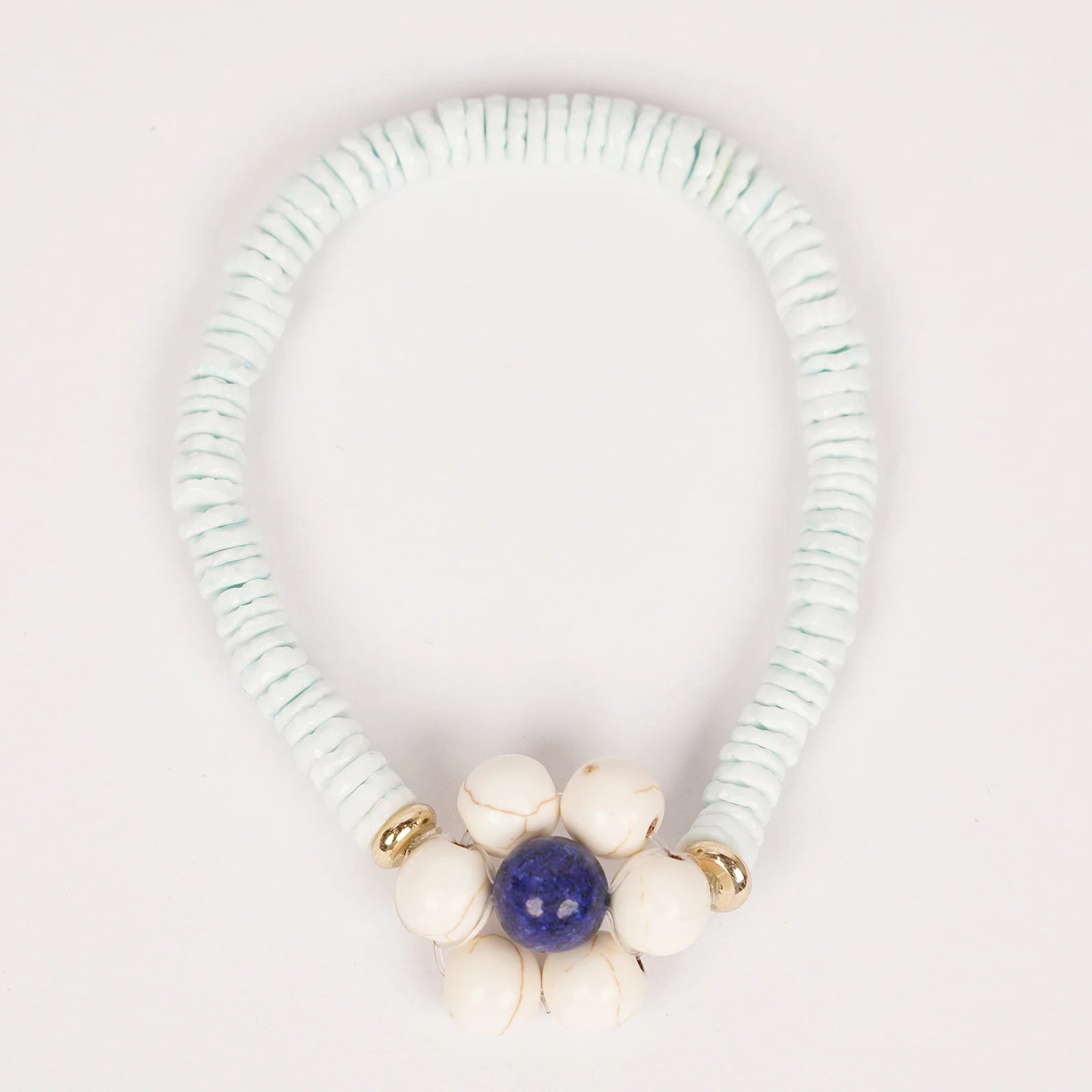 Hand Beaded Elastic Semi-Precious Synthetic Stone with Shell Bracelet  (7-011)