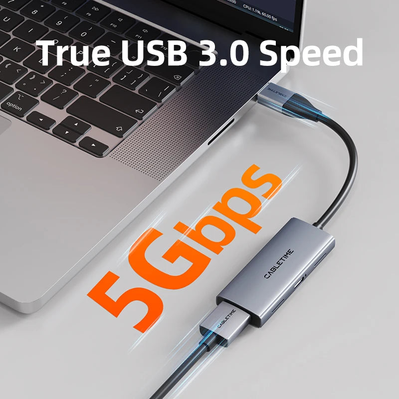 CABLETIME USB 3.0 HDMI Video Capture Card PD 100W 5Gbps USB A+C Aluminum 1080p Full HD for Meta Quest 3 PS5 Srteaming Switch 1/2