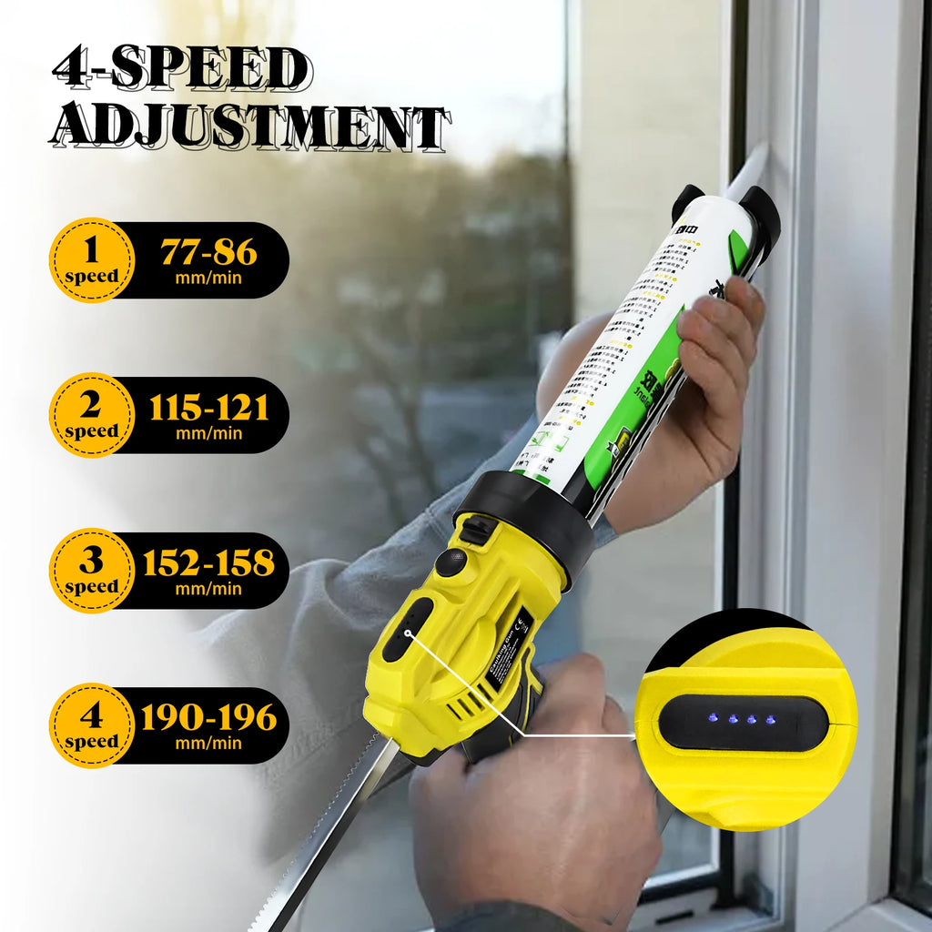 Electric Caulking Gun 10oz/300ml Cordless Caulk Gun 4 Adjustable Speeds with LED Light for Dewalt 20V Battery (No Battery)