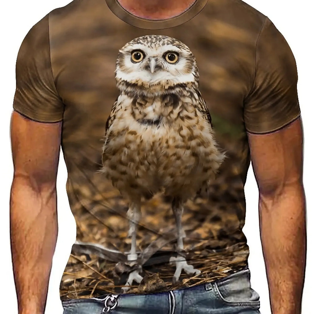 Men's & Women's Brown/Orange Owl Graphic T-Shirt - Lightweight Breathable Polyester Tee