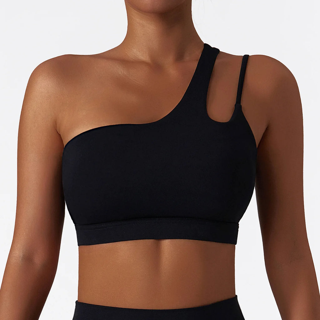 Oblique Shoulder Yoga Bra Women's Beautiful Back Gym Sports Underwear Hollow out Back Running Fitness Vest Push Up Workout Top