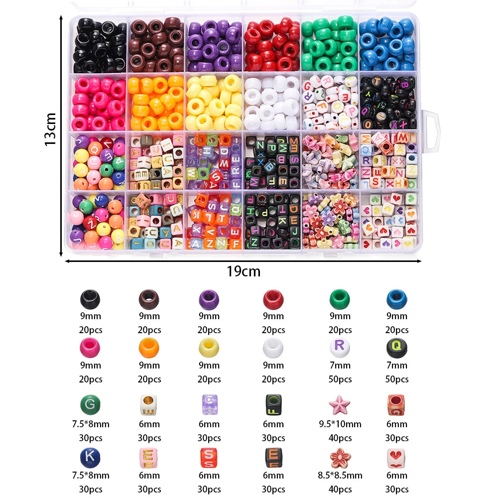 650pcs/set 24 Colors Letter Beads Set Material Acrylic Loose Spacer Beads DIY Jewelry Bracelet Necklaces Accessories