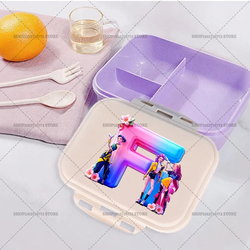 New Kpop Demon Hunter Girl Lunch Boxes Letter Student Plastic Portable Bento Box Food Fruit Container LunchBox Kid Birthday Gift