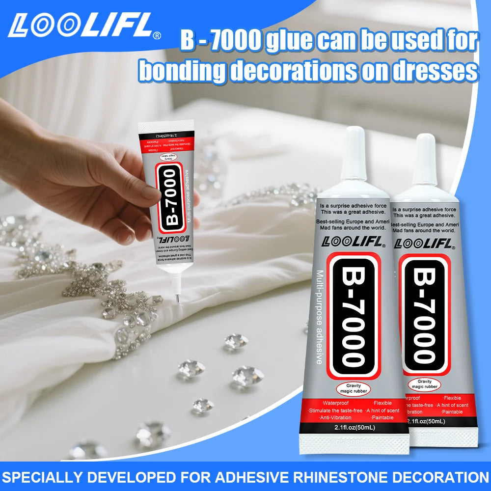 LOOLIFL 50ML B-7000 Clear Super Glue Phone Screen Repair Glue Universal Jewelry Crafts Ceramic Glass Plastic Metal Wood Adhesive