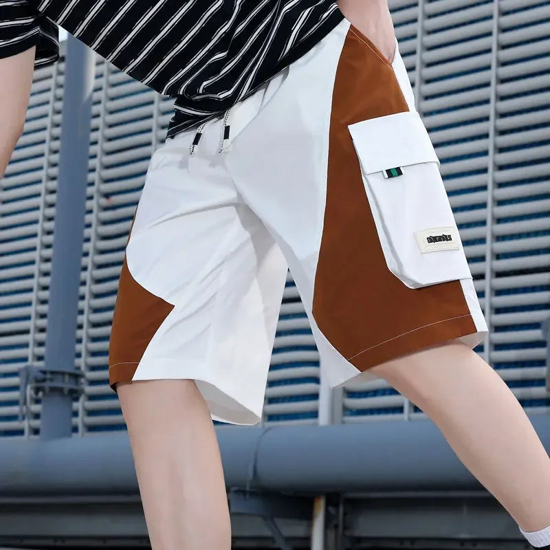 Men's Cargo Shorts Baggy Half with Draw String Long Male Short Pants Wide Loose Elastic Waist Pockets Bermuda Comfortable New In