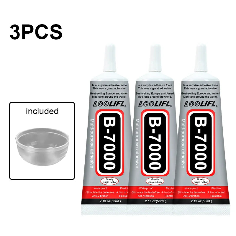LOOLIFL 50ML B-7000 Clear Super Glue Phone Screen Repair Glue Universal Jewelry Crafts Ceramic Glass Plastic Metal Wood Adhesive
