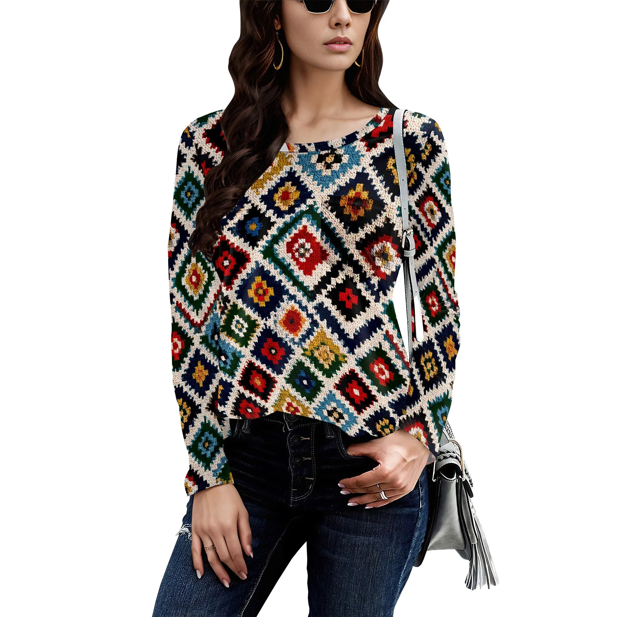 Long Sleeve Shirts for Women Spring Fashion 2025 Floral Crewneck Workout Cute Blouses Casual Loose Fit Tops