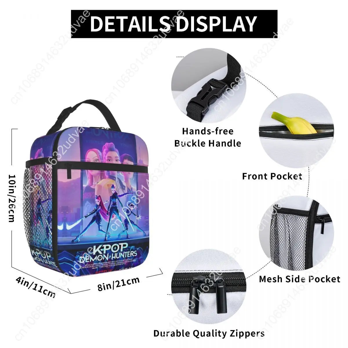 KPop Demon Hunters Anime Lunch Bag Picnic Lunch Box For Women Casual Graphic Thermal Lunch Bags Oxford Portable Cooler Bag