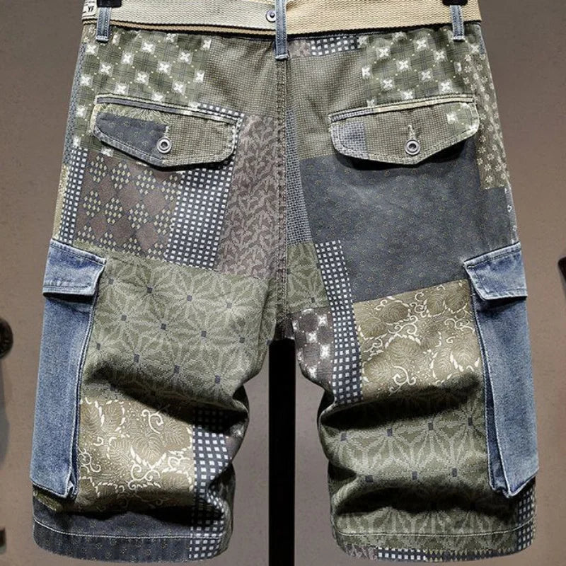 Graphic Man Denim Shorts Multi Color Short Jeans Pants for Men Cargo Bermuda with Text Stretch Jorts Thin Blue Korean Fashion Xl