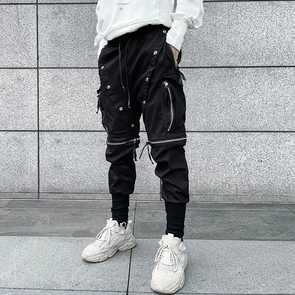 Owen Seak Men's Cargo Pants Multi-Pockets Jogger Tactical Drawstring Elastic Waist Outdoor Casual Calf-Length Black Pants