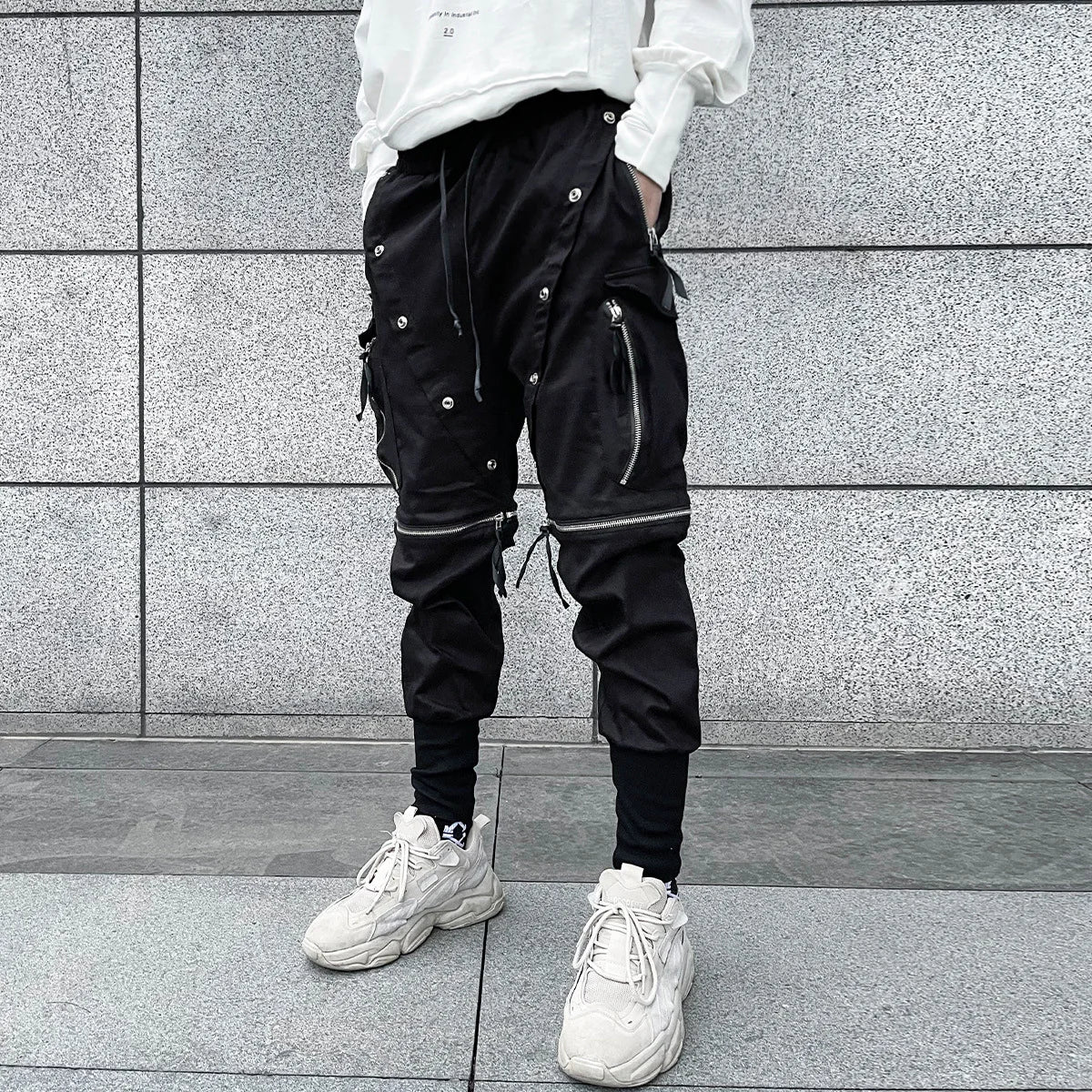Owen Seak Men's Cargo Pants Multi-Pockets Jogger Tactical Drawstring Elastic Waist Outdoor Casual Calf-Length Black Pants