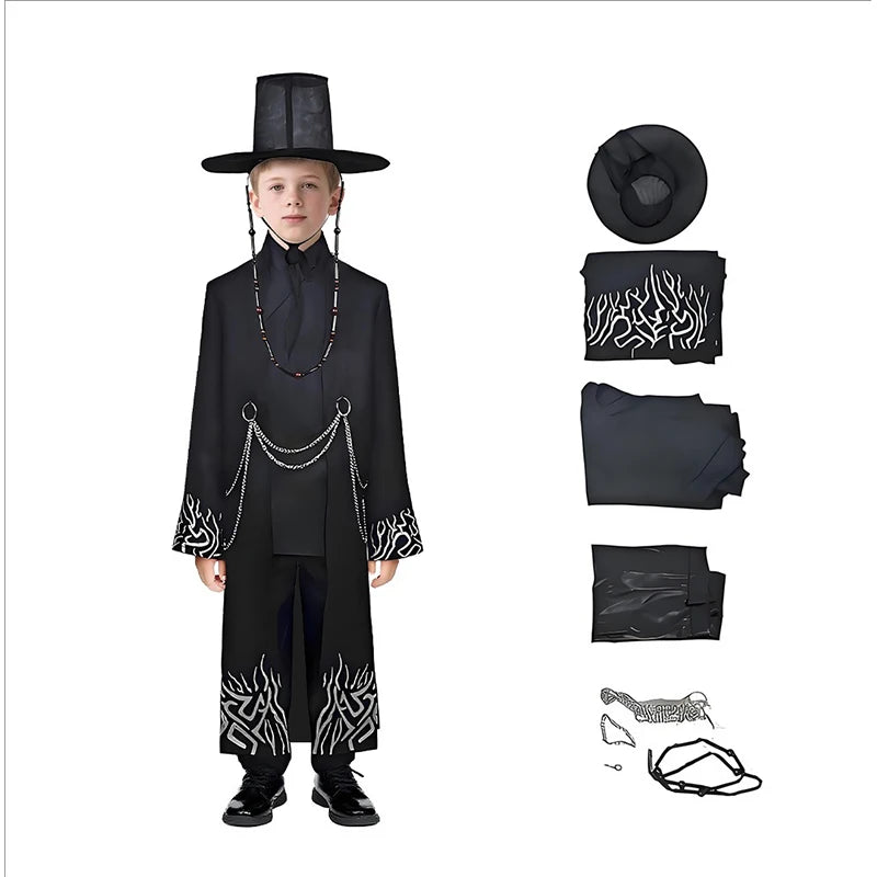 Kids Jinu Saja Cosplay Boys Costume Demon Hunter Children Hat Coat Pants Suit Halloween Group Party Clothing