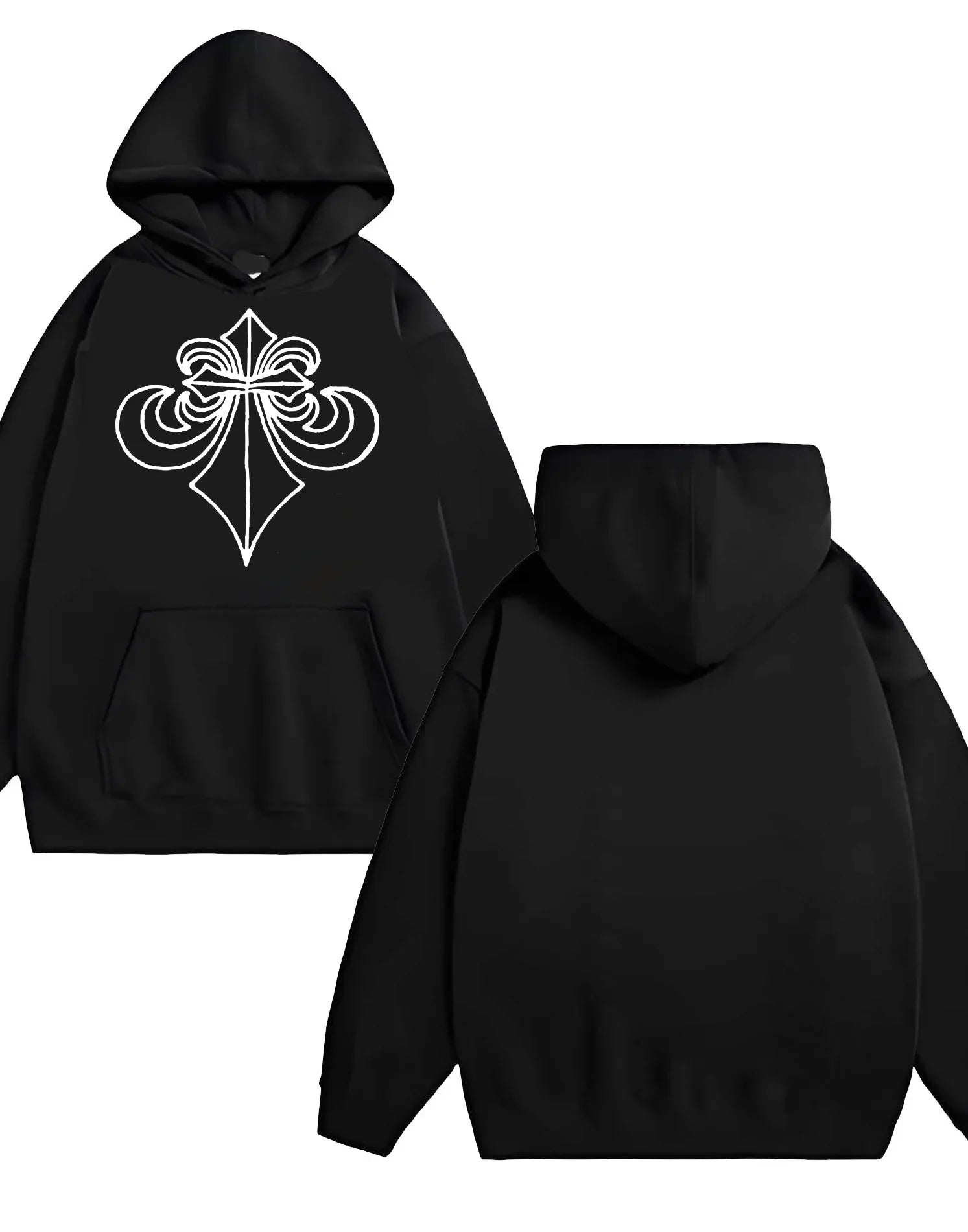 The 2025 new men's and women's fashion loose 330G heavy duty hooded sweatshirt is printed with simple and elegant totems