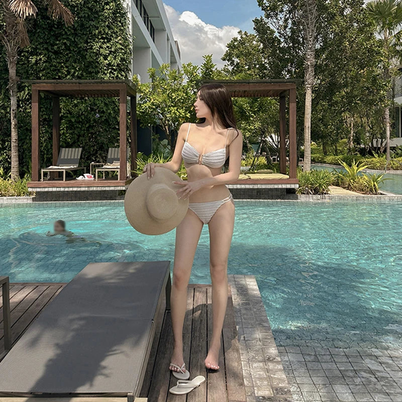 Sexy Bikini 2025 Women'S Swimwear Swimsuit Korean Mankini Set Beach Wear Swimming Pool Bath Bathing Suit 2 Pieces Beachwear