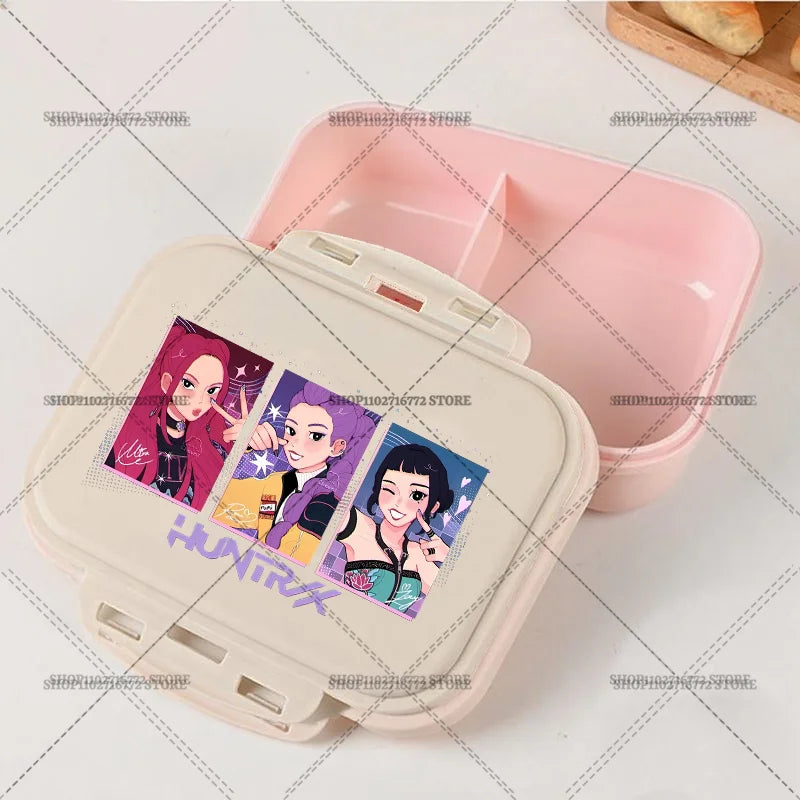New Kpop Demon Hunter Bento Box Anime Huntrix Lunch Boxes with Dinnerware Girls School Picnic Food Storage Fruit Container Gift