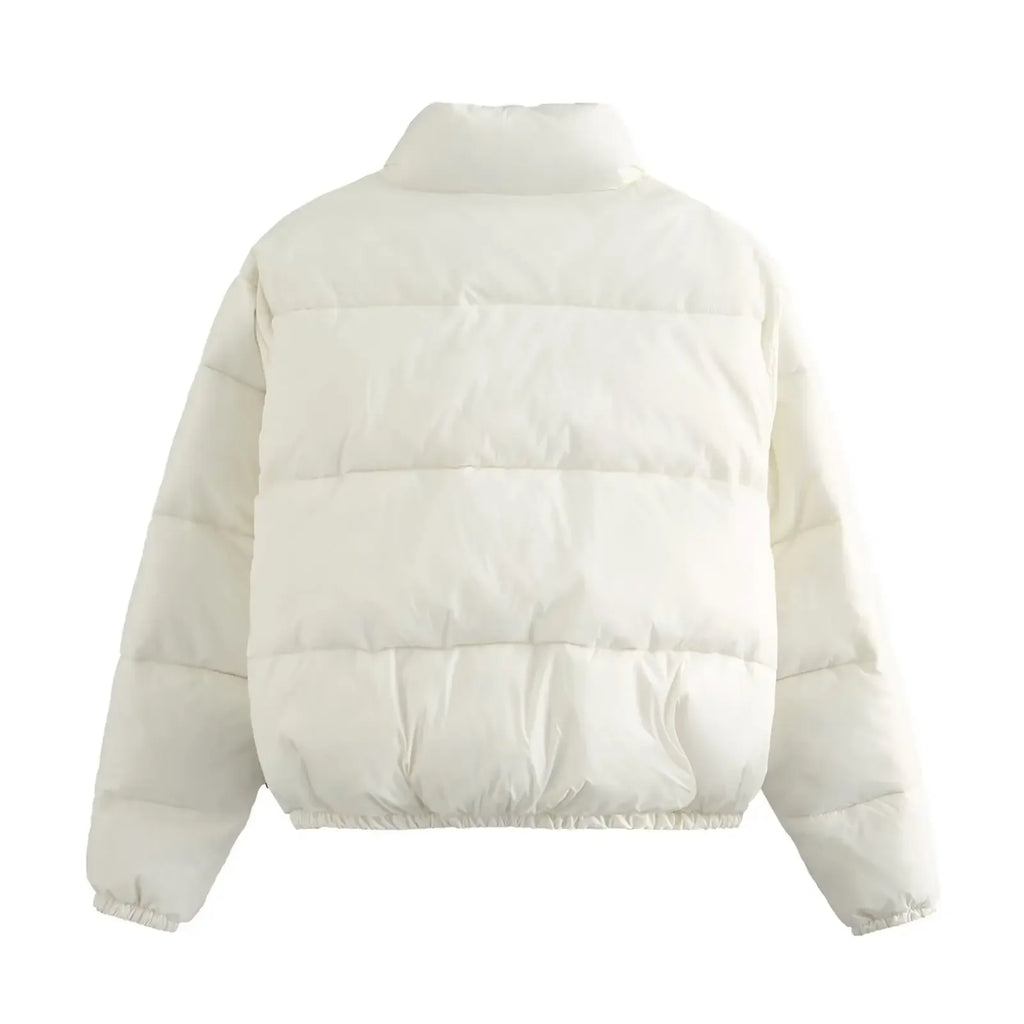 Casual Cotton Coat Women Stand Collar Parkas Long Sleeve Fashion Zip Solid Thick Warm Jacket 2024 Winter Button Padded Overcoats