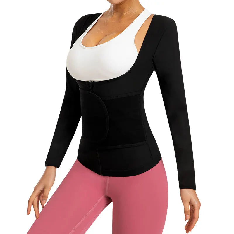 Sauna Shirt for Women Long Sleeve Top Sauna Waist Trainer for Women Weight Loss Sauna Suit Workout Sauna Vest Zipper Body Shaper