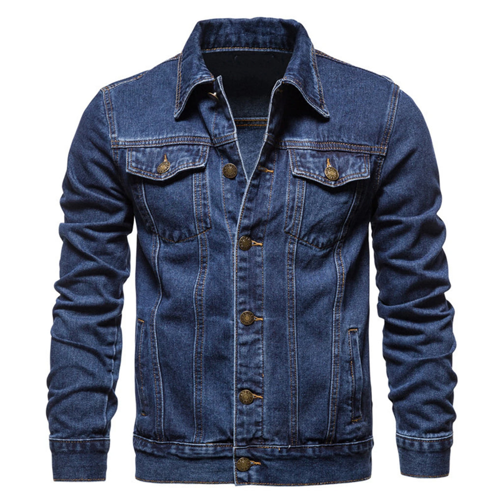 Autumn Men Solid Denim Jackets Fashion Motorcycle Vintage Jeans Jackets Hommes Slim Fit Cotton Casual Black Blue Coats