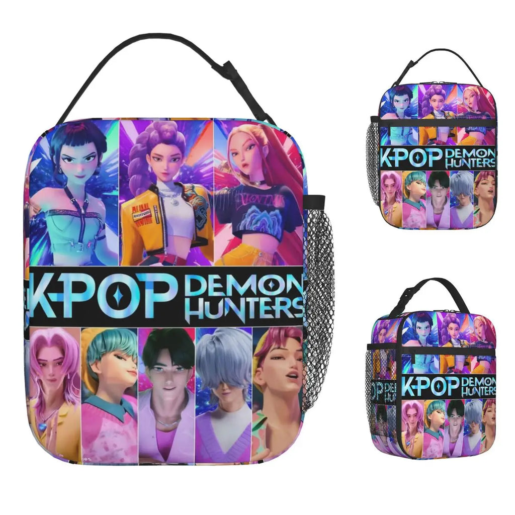 Kpop Demon Hunters HUNTRIX Saja Boys Thermal Insulated Lunch Bags for School Portable Food Container Thermal Cooler Lunch Boxes