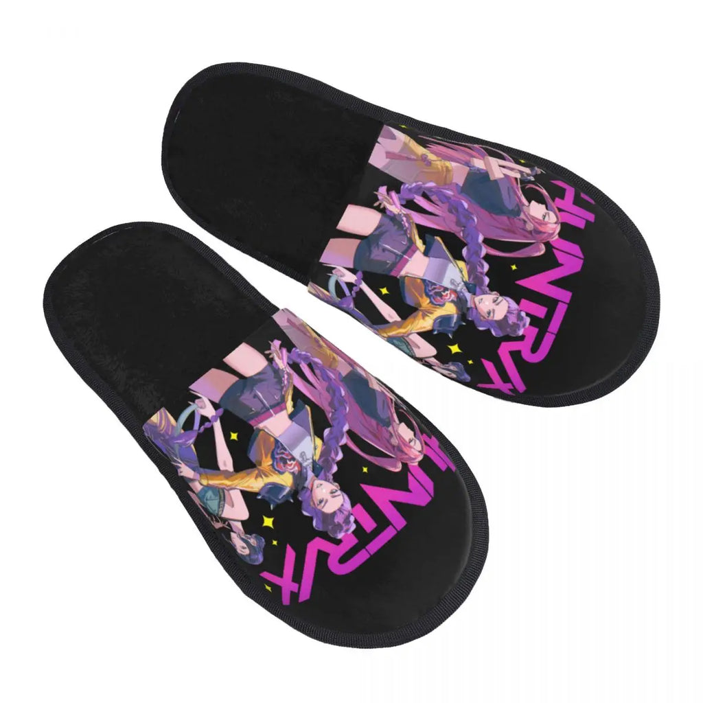 Kpop Demon Hunters Huntrix Soft Scuff Memory Foam Slippers Women Spa House Shoes