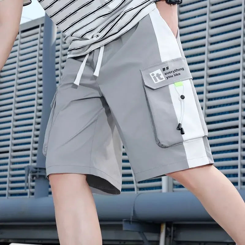 Men's Cargo Shorts Baggy Half with Draw String Long Male Short Pants Wide Loose Elastic Waist Pockets Bermuda Comfortable New In