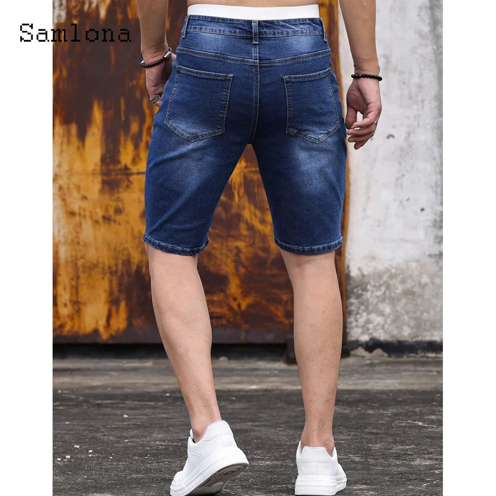 2024 America Europe Fashion Zipper Pocket Bottom Men Patchwork Denim Shorts Mens Vintage Slim Short Jeans Mid Waist Demin Shorts