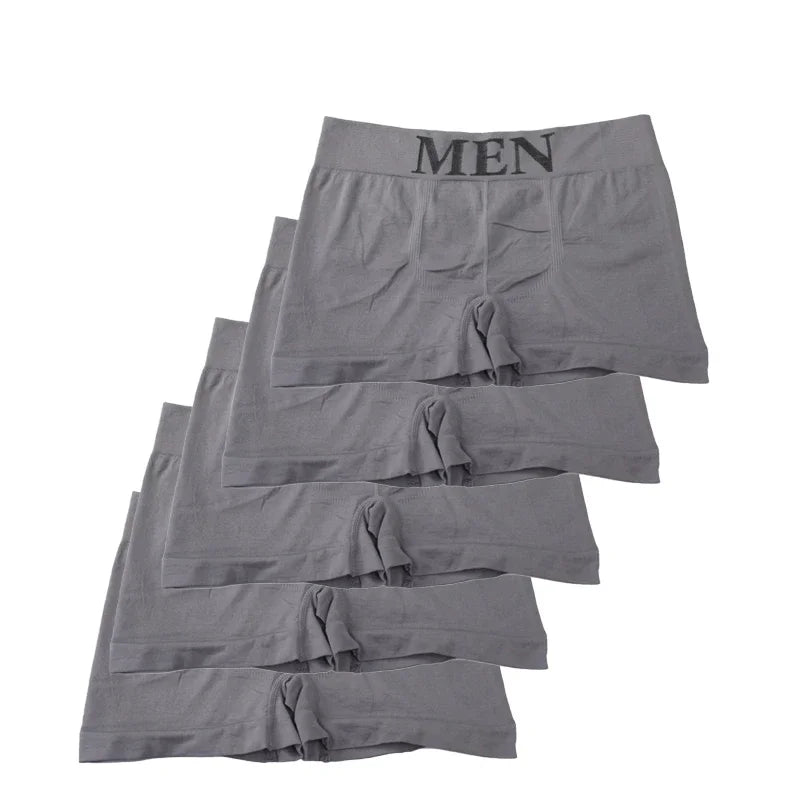 5 Pcs Thin Style Men's High Elastic Plain Color Comfortable Boxer Briefs Panties Breathable Pantyhose