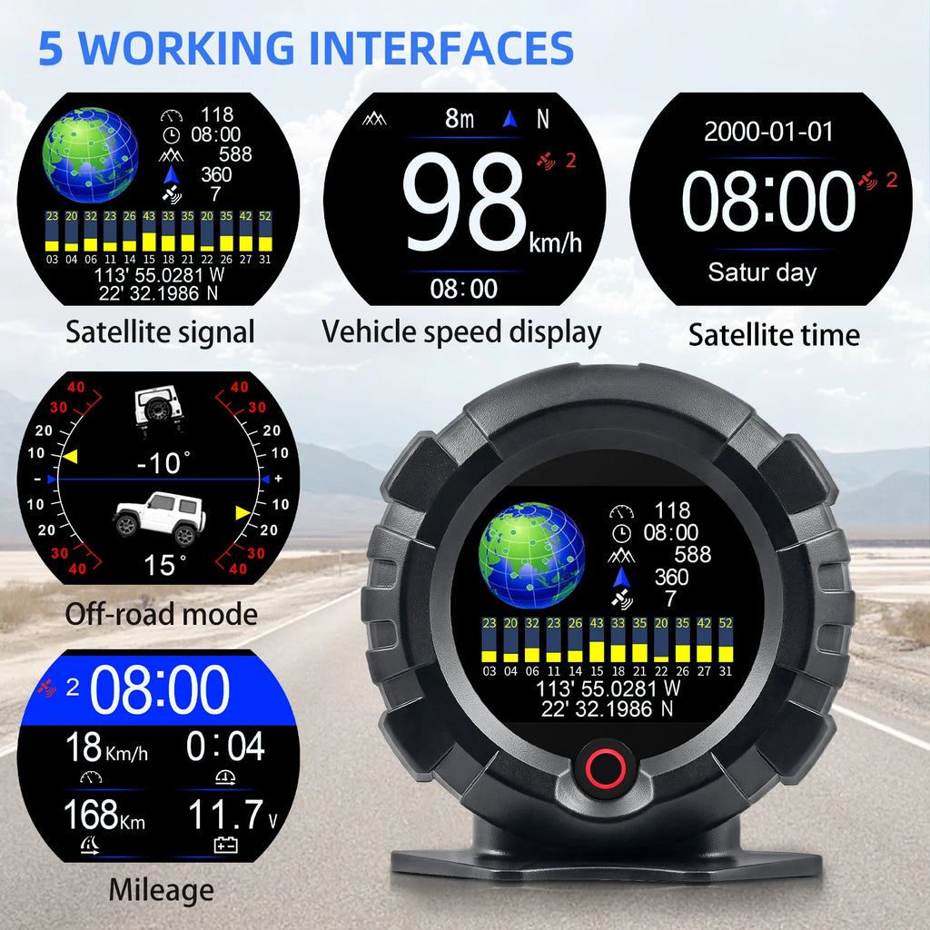 X95 Car Inclinometer Slope Meter Off-road GPS Head Up Display Digital Speedometer Car Pitch Slope Angle Speed Altitude Latitude