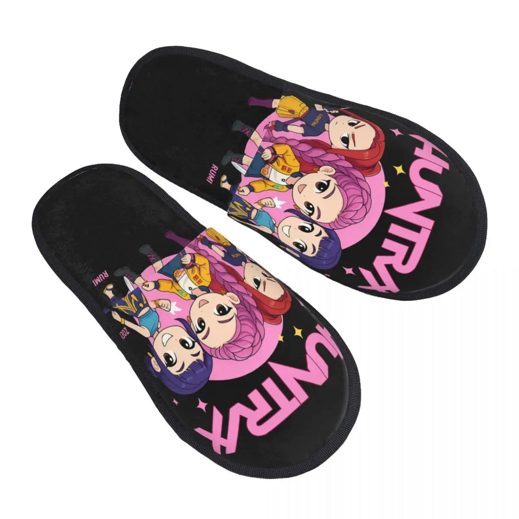 Kpop Demon Hunters Huntrix Soft Scuff Memory Foam Slippers Women Spa House Shoes
