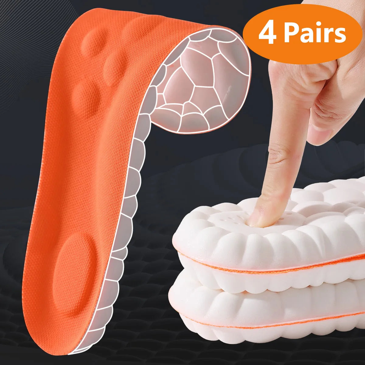 4D Sport Insole Super Soft Shoes Sole Pads for Feet Shock Absorption Baskets Shoe Sole Arch Support Orthopedic Inserts