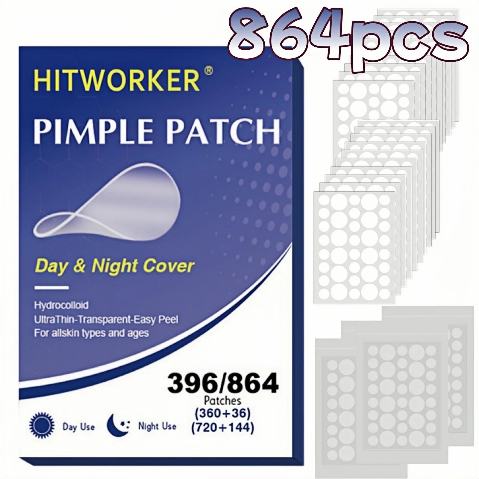864 Day and Night Acne Patches - Gentle and non-irritating acne patches to clear acne and cover blemishes - 396 Day and Night Ro