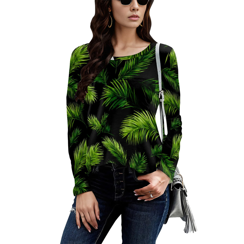 Long Sleeve Shirts for Women Spring Fashion 2025 Floral Crewneck Workout Cute Blouses Casual Loose Fit Tops