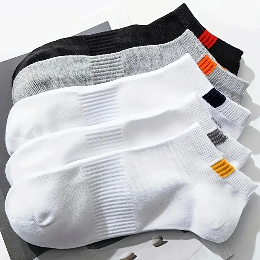5pairs Men's Fashion Sports Socks, Striped Cotton Sweat Absorption Breathable Comfortable Ankle Socks