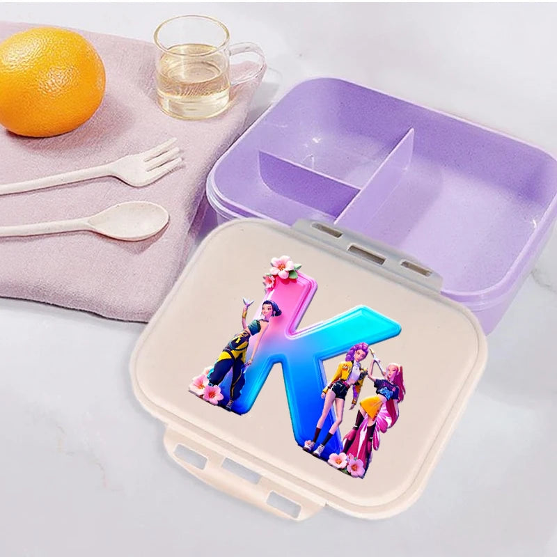 New Kpop Demon Hunter Girl Lunch Boxes Letter Student Plastic Portable Bento Box Food Fruit Container LunchBox Kid Birthday Gift